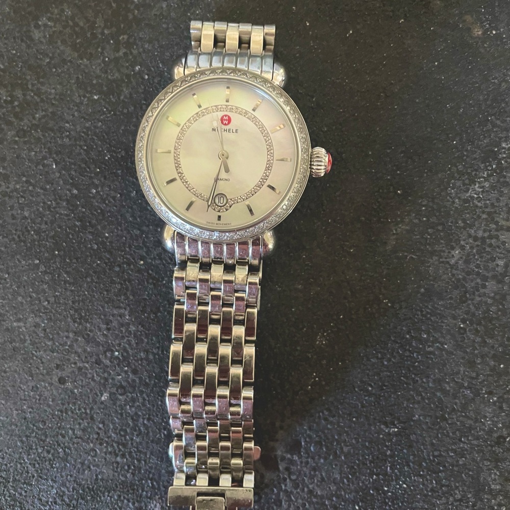Michele watch with mother of pearl face and diamonds